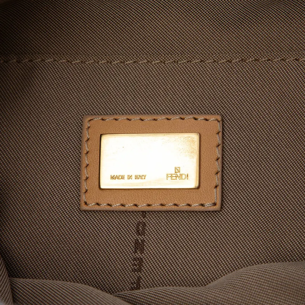 Fendi Zucchino Canvas Oyster Shoulder Bag Beige Canvas Good - Box View