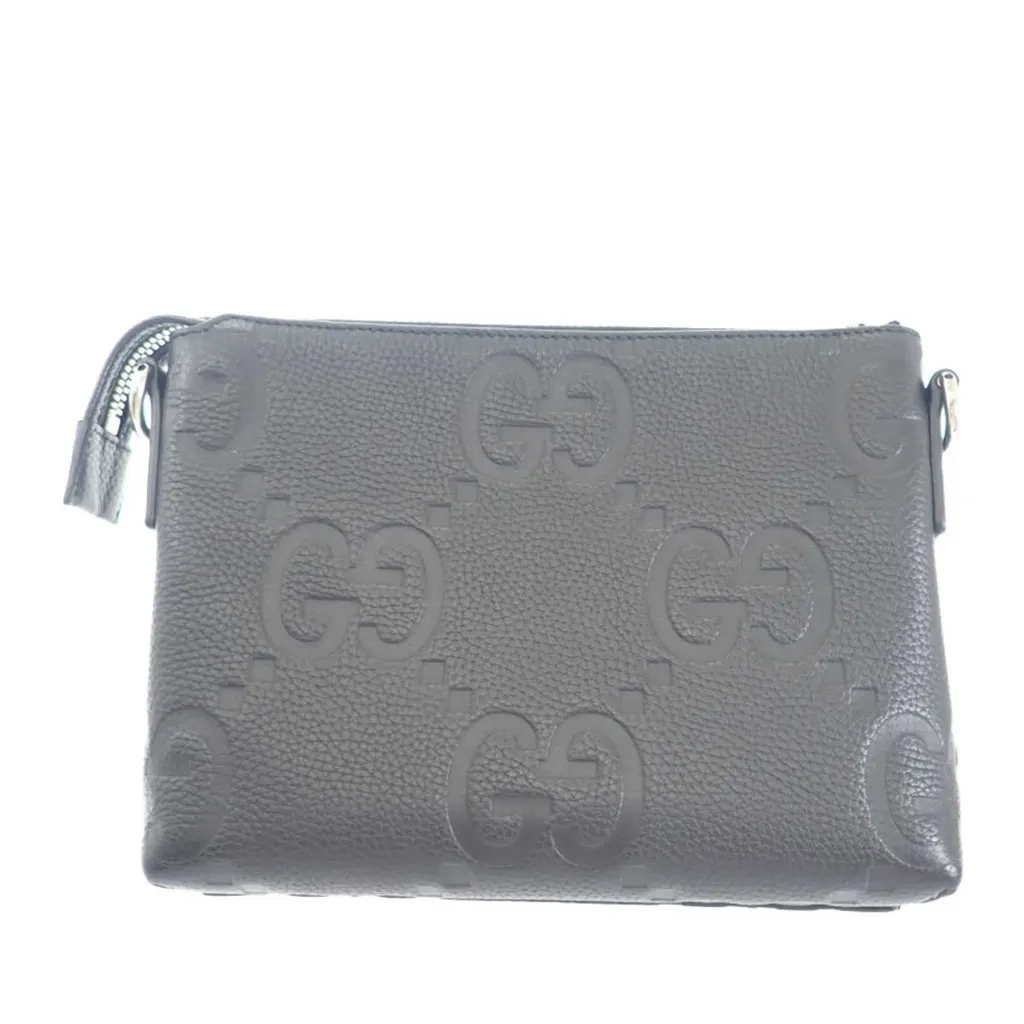 Gucci Small Jumbo GG Embossed Calfskin Messenger Bag Black Leather Very good - Back View