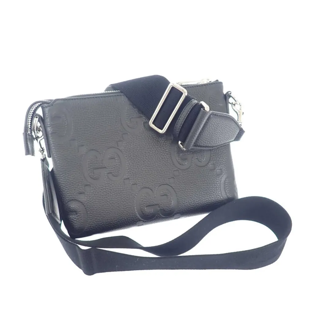 Gucci Small Jumbo GG Embossed Calfskin Messenger Bag Black Leather Very good - Inside View