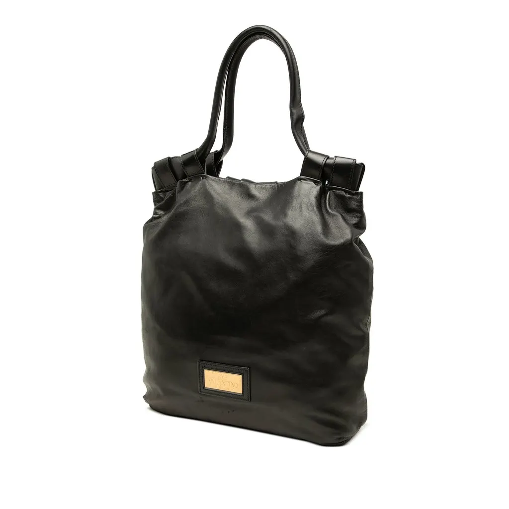 Valentino Nappa Petale Rose Tote Black Leather Good - Back View