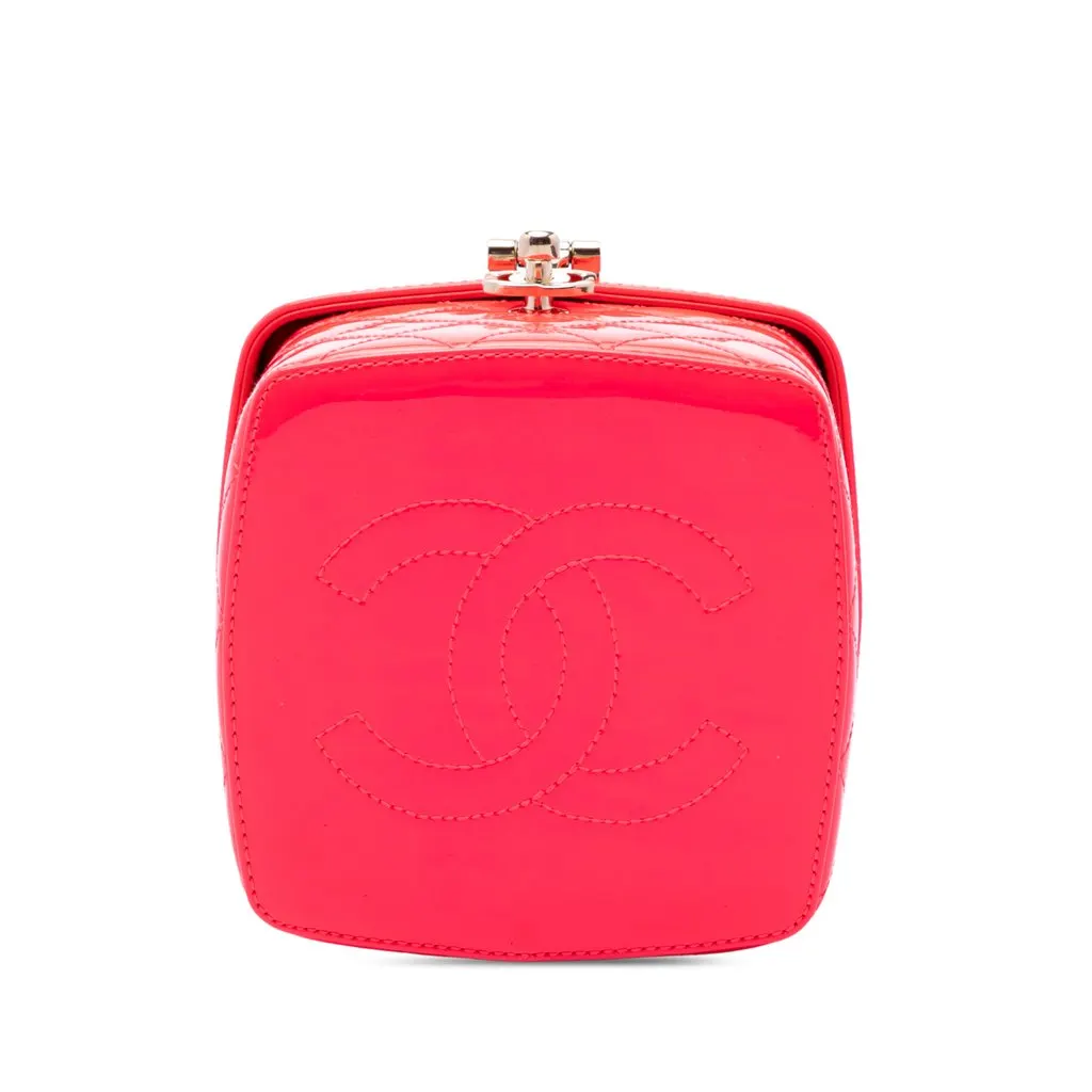 Chanel Mini CC Quilted Patent Vanity Bag Pink Leather Good - Inside View
