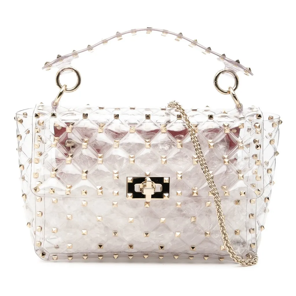 Valentino Medium PVC Rockstud Spike Satchel White Plastic Very good - Front View