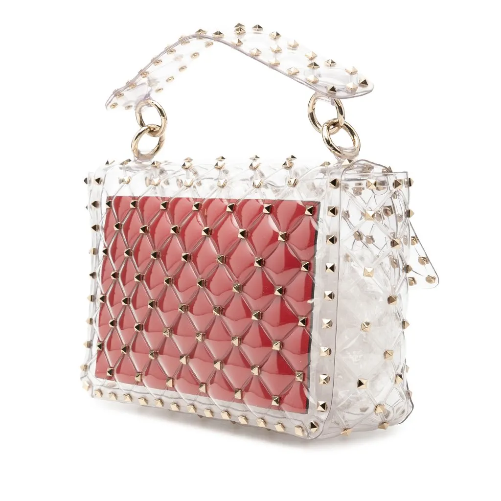Valentino Medium PVC Rockstud Spike Satchel White Plastic Very good - Back View