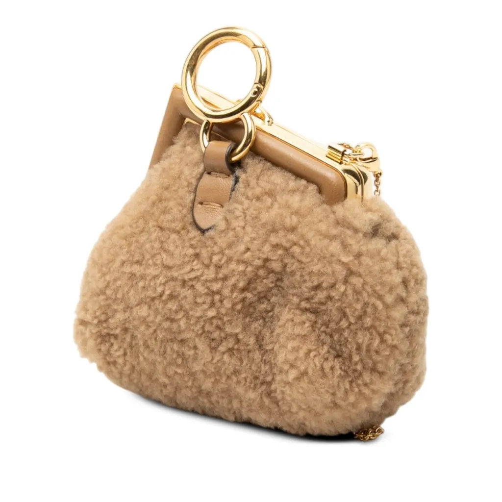 Fendi Nano Shearling Fendi First Charm Bag Beige Wool Very good - Back View
