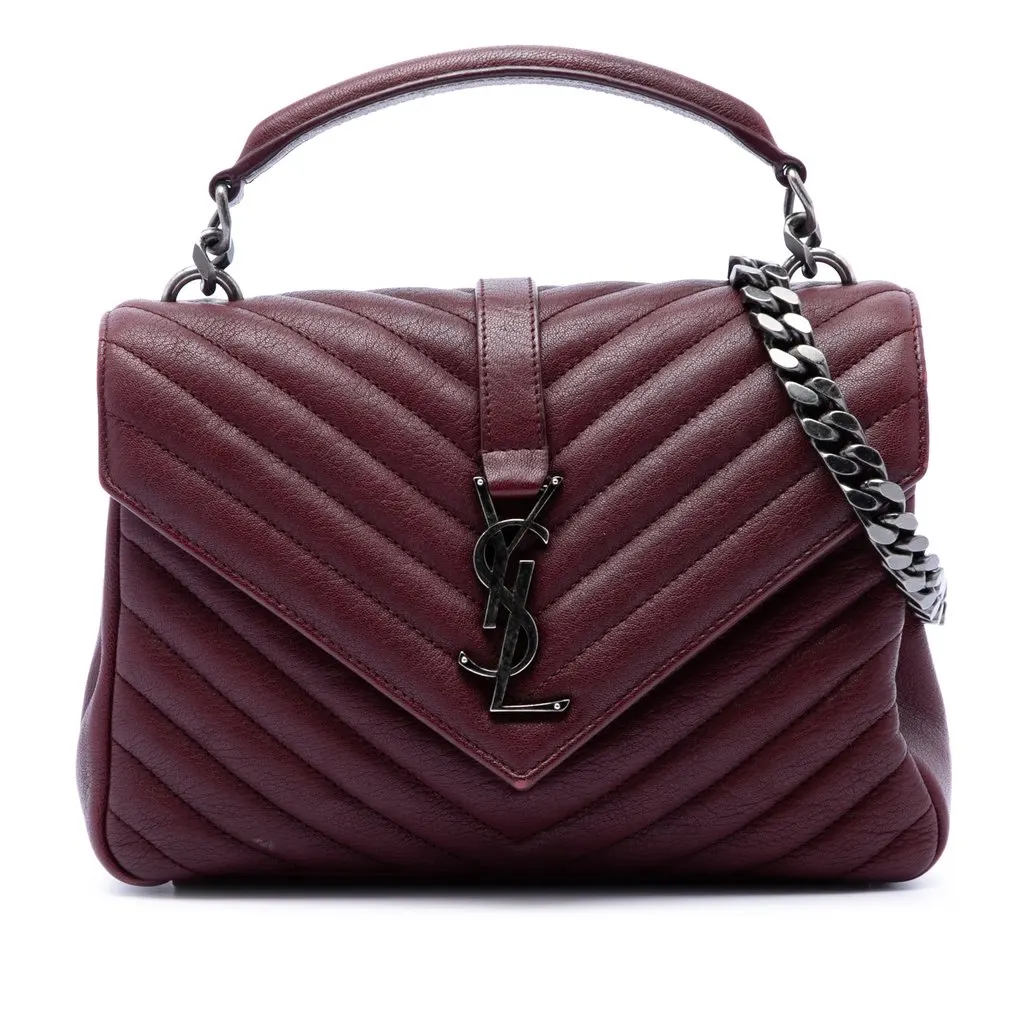 Saint Laurent Medium Chevron Sheepskin Monogram College Satchel Red Leather Very good - Front View