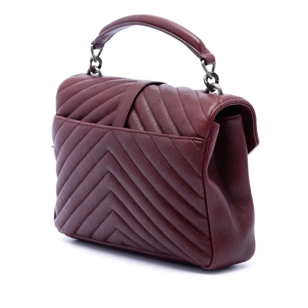 Saint Laurent Medium Chevron Sheepskin Monogram College Satchel Red Leather Very good - Back View