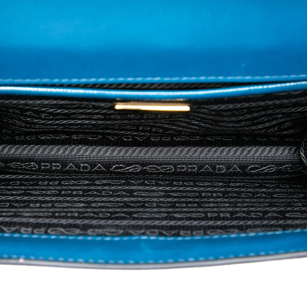 Prada Mini Saffiano Chain Flap Crossbody Blue Leather Very good - Model View