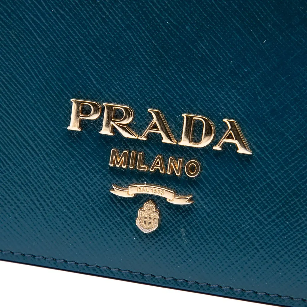 Prada Mini Saffiano Chain Flap Crossbody Blue Leather Very good - Box View