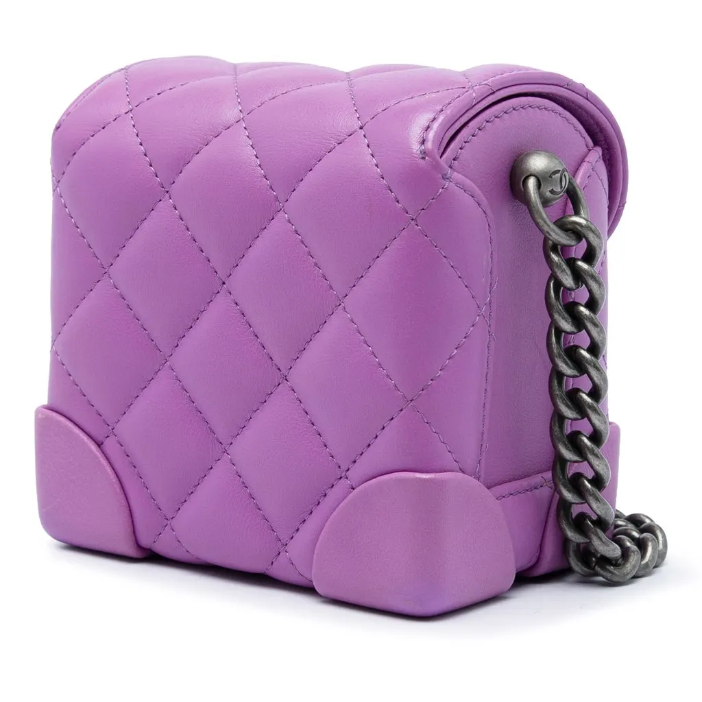 Chanel Mini CC Quilted Lambskin Trunk Like Box Crossbody Purple Leather Very good - Back View