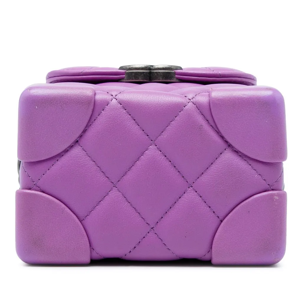 Chanel Mini CC Quilted Lambskin Trunk Like Box Crossbody Purple Leather Very good - Inside View