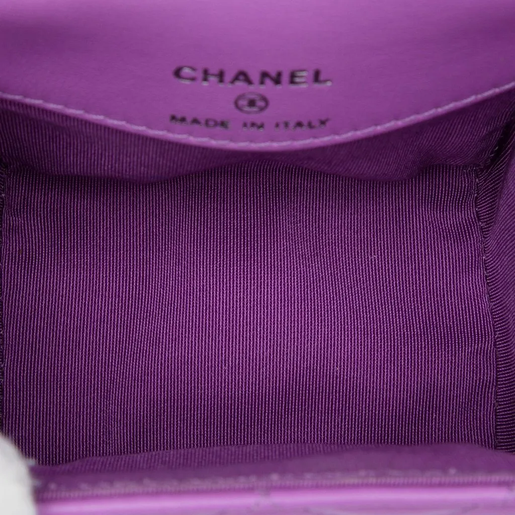 Chanel Mini CC Quilted Lambskin Trunk Like Box Crossbody Purple Leather Very good - Model View