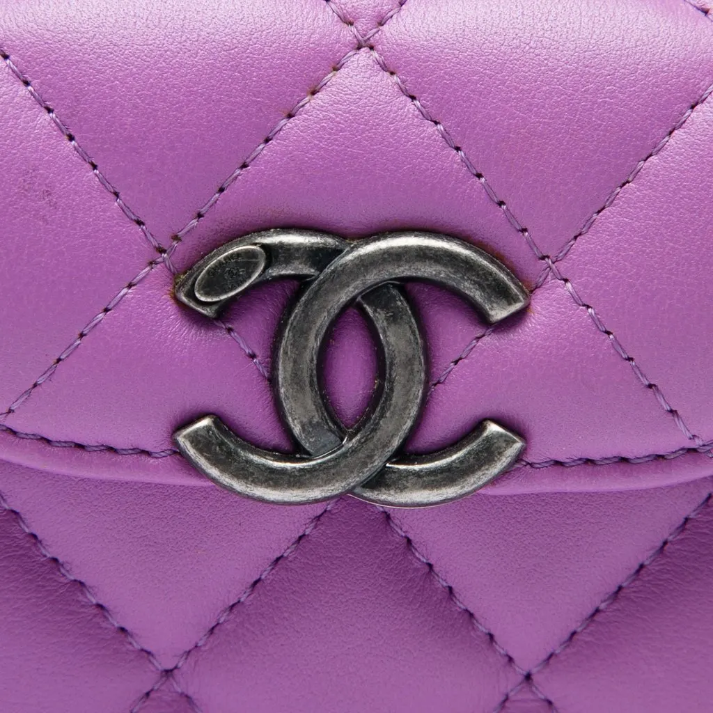 Chanel Mini CC Quilted Lambskin Trunk Like Box Crossbody Purple Leather Very good - Box View