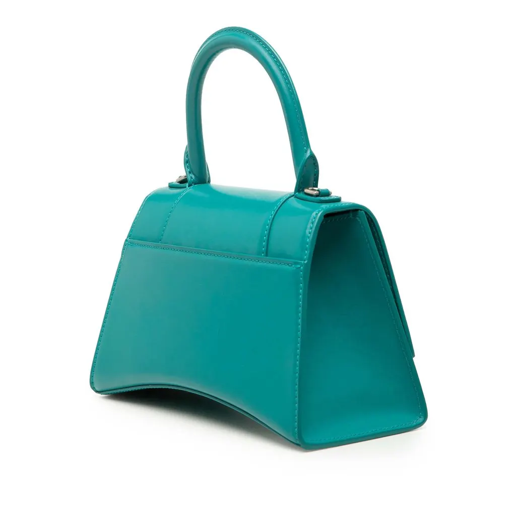 Balenciaga Small Shiny Box Calfskin Hourglass Top Handle Bag Blue Leather Very good - Back View
