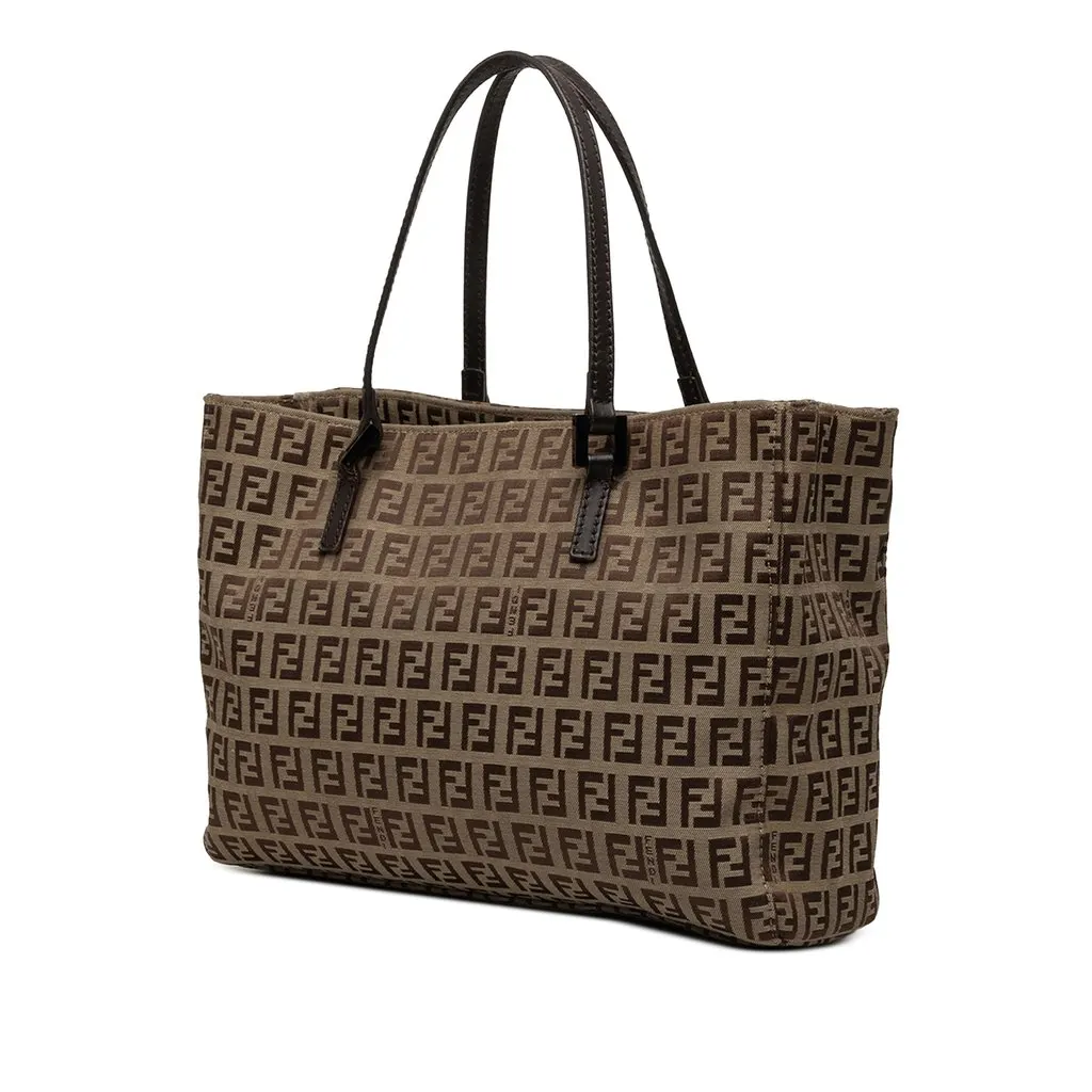 Fendi Zucchino Canvas Tote Beige Canvas Good - Back View