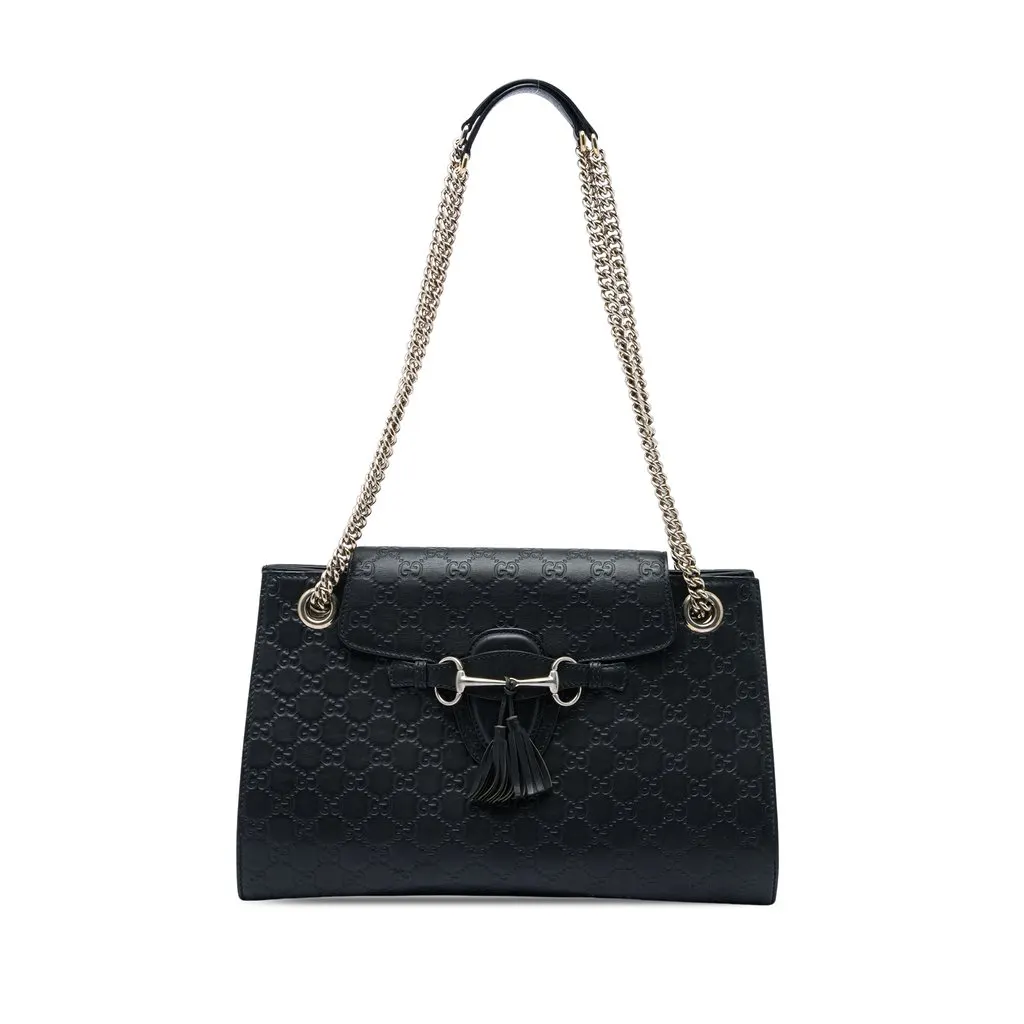 Gucci Large Guccissima Emily Shoulder Bag Black Leather Very good - Front View