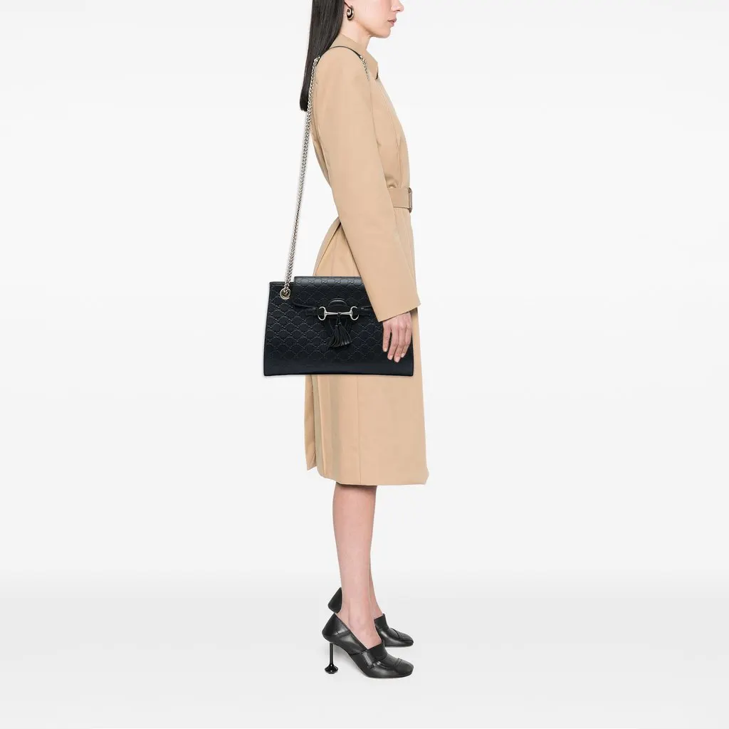 Gucci Large Guccissima Emily Shoulder Bag Black Leather Very good - Box View