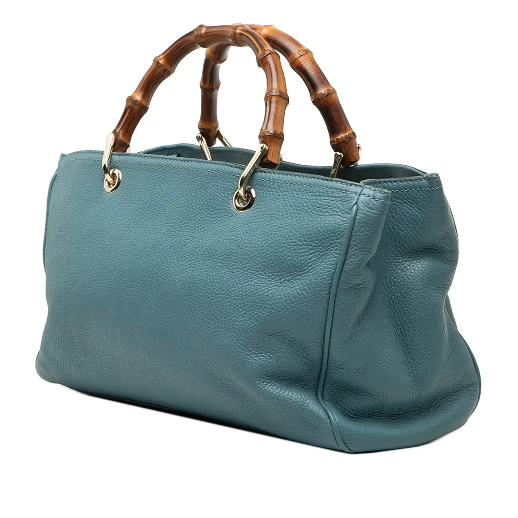 Gucci Medium Calfskin Bamboo Shopper Satchel Blue Leather Very good - Back View