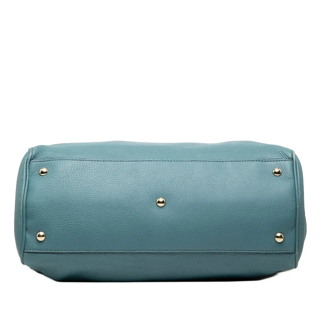 Gucci Medium Calfskin Bamboo Shopper Satchel Blue Leather Very good - Inside View