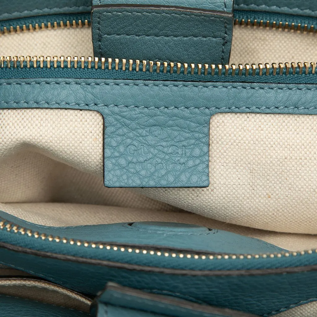 Gucci Medium Calfskin Bamboo Shopper Satchel Blue Leather Very good - Box View