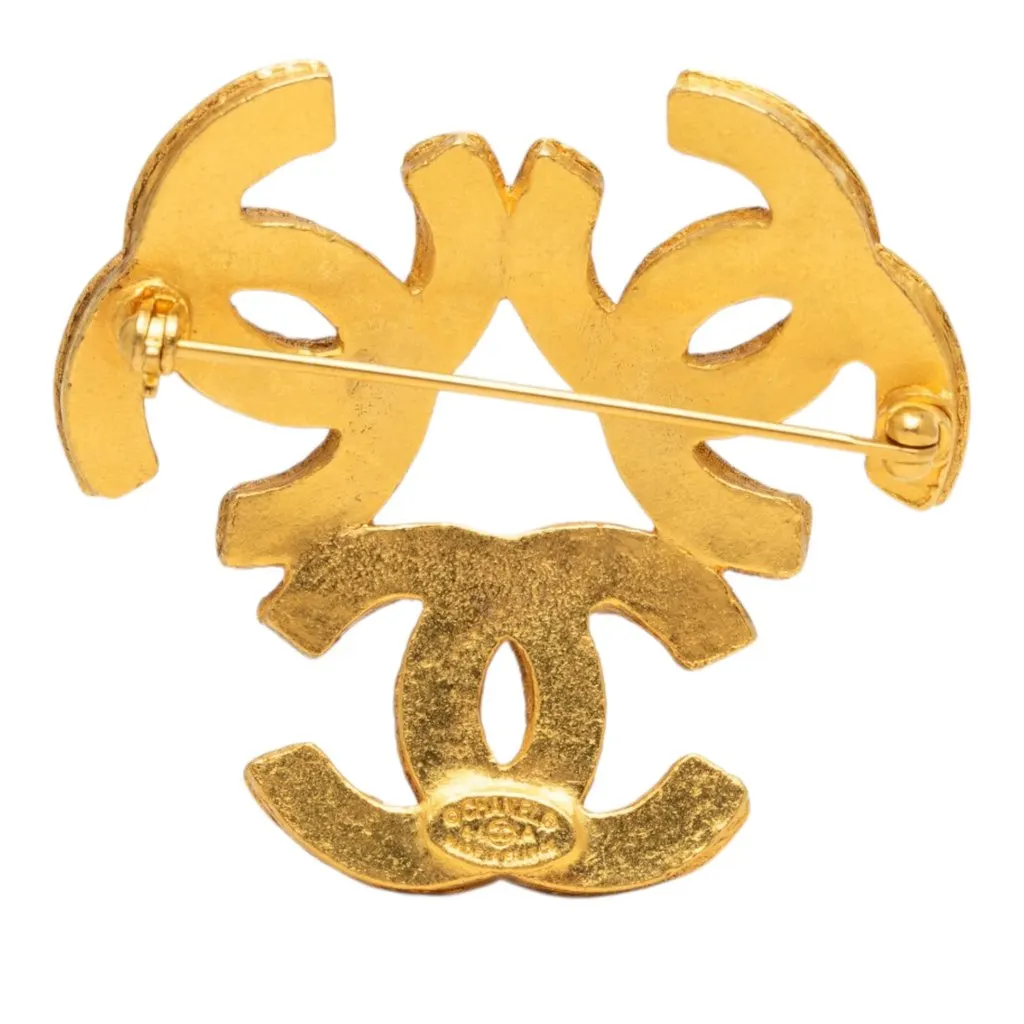 Chanel Gold Plated Triple CC Brooch Gold Metal Very good - Back View
