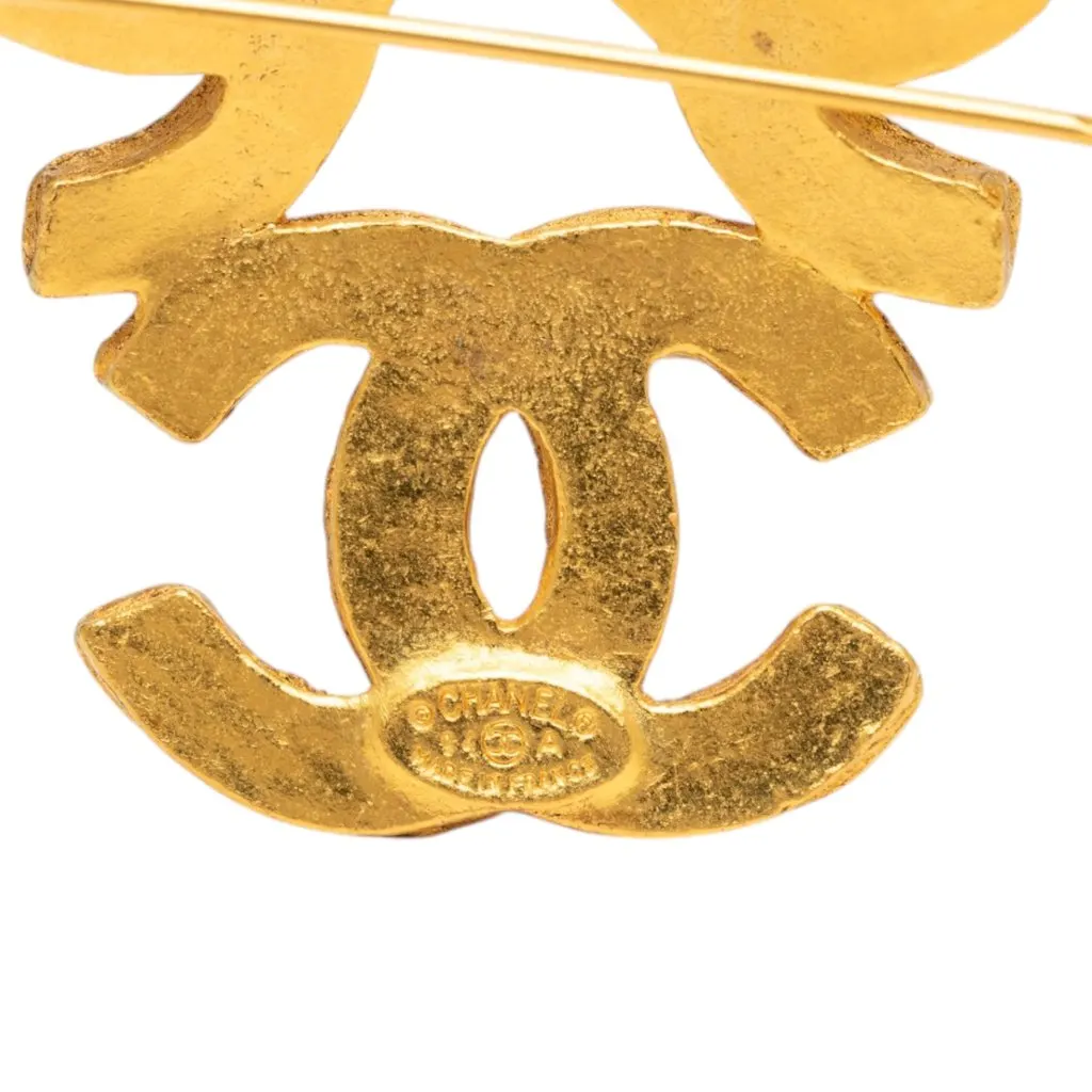 Chanel Gold Plated Triple CC Brooch Gold Metal Very good - Inside View