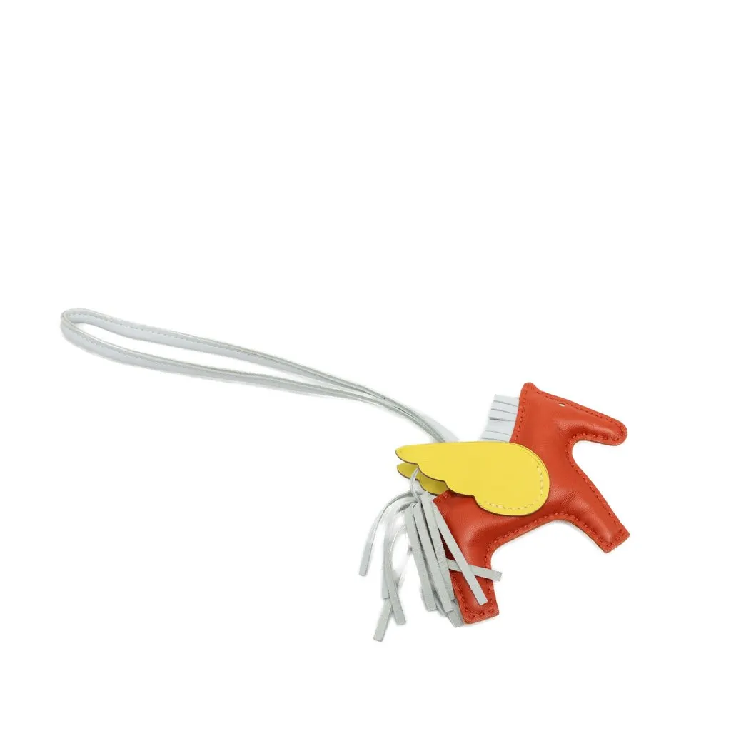 Hermès Milo Lambskin and Swift Grigri Rodeo Pegase Bag Charm PM Orange Leather Very good - Back View