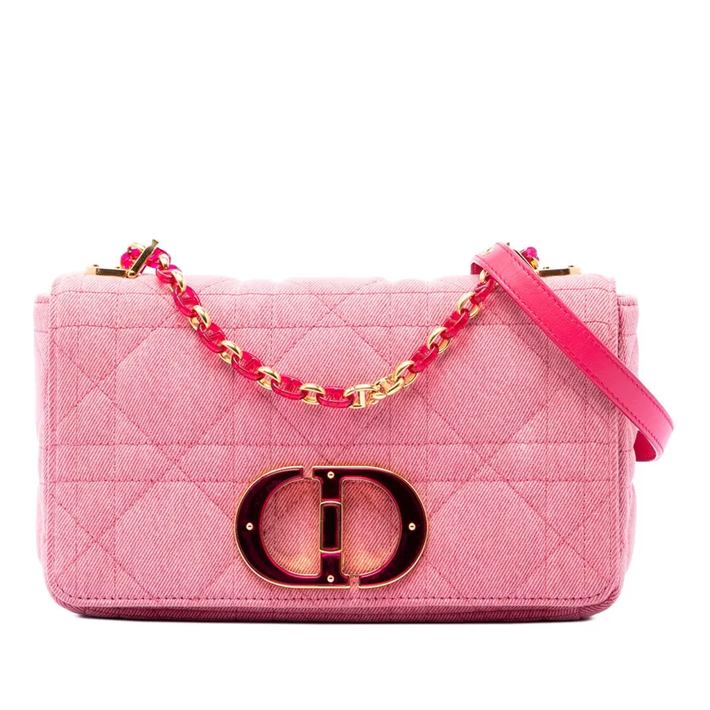 Dior Medium Denim Macrocannage Caro Bag Pink Very good - Front View