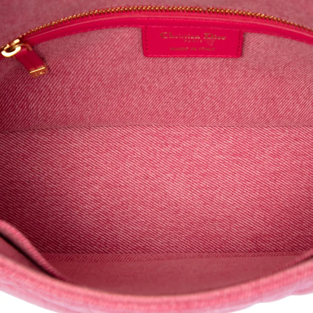 Dior Medium Denim Macrocannage Caro Bag Pink Very good - Model View
