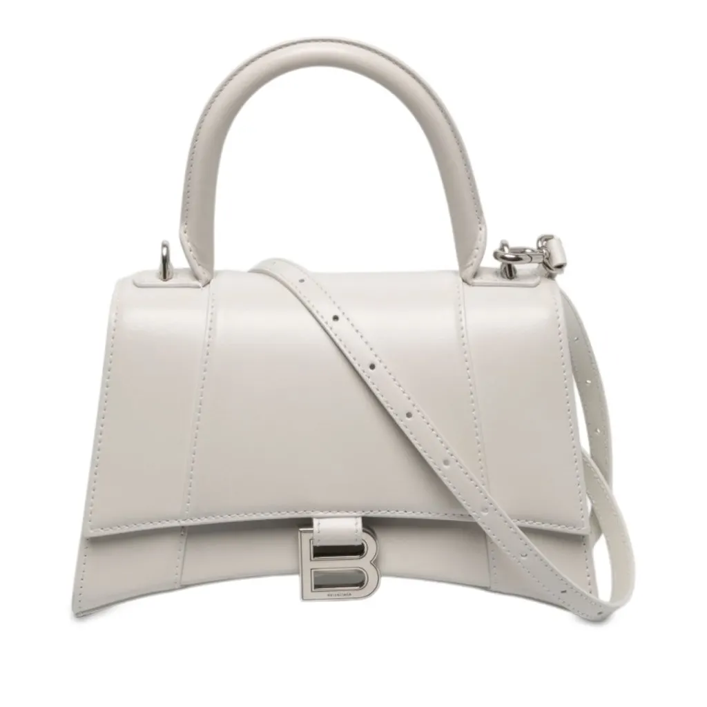 Balenciaga Small Shiny Box Calfskin Hourglass Top Handle Bag White Leather Very good - Front View