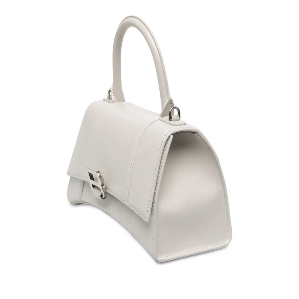 Balenciaga Small Shiny Box Calfskin Hourglass Top Handle Bag White Leather Very good - Back View