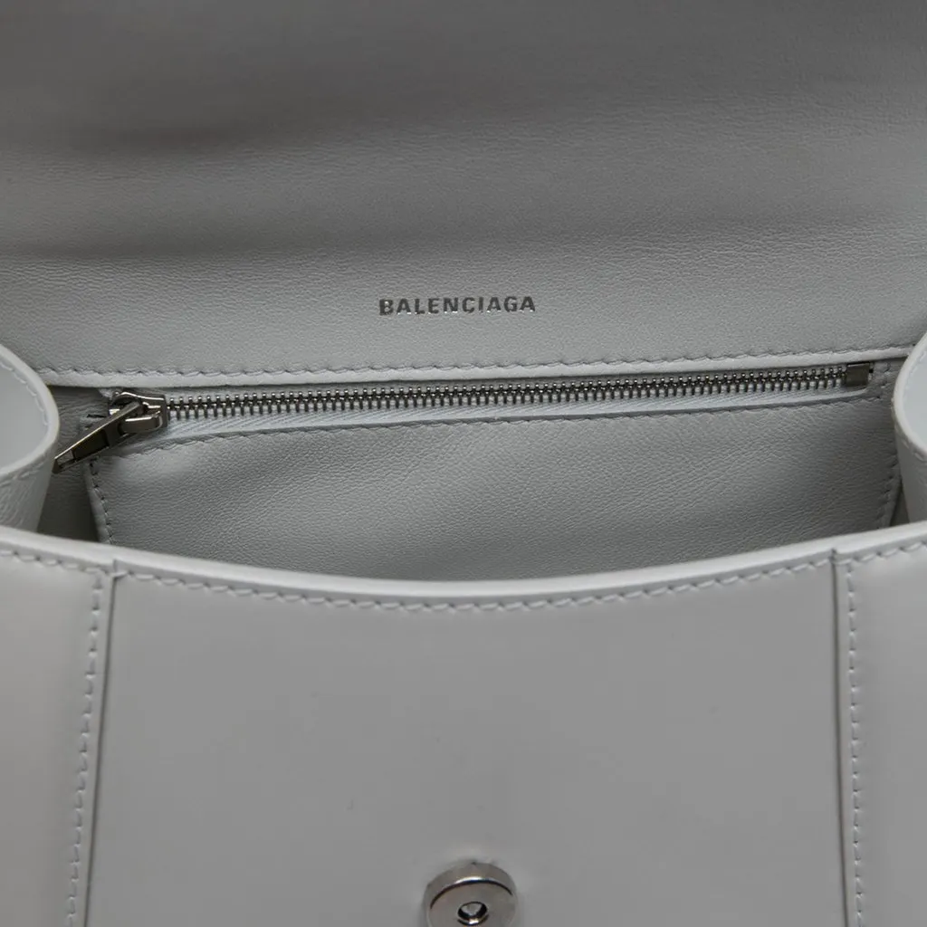 Balenciaga Small Shiny Box Calfskin Hourglass Top Handle Bag White Leather Very good - Model View