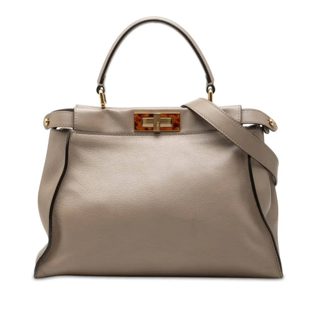 Fendi Medium Leather Peekaboo Iconic Satchel Brown Leather Very good - Front View