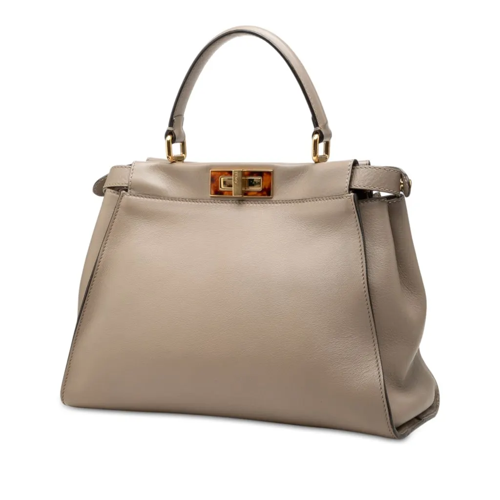 Fendi Medium Leather Peekaboo Iconic Satchel Brown Leather Very good - Back View
