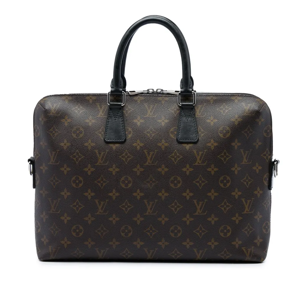 Louis Vuitton Monogram Macassar Porte Documents Jour Brown Canvas Good - Front View