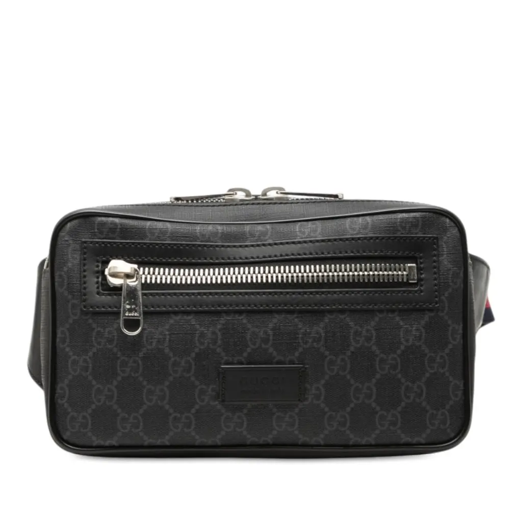 Gucci GG Supreme Web Belt Bag Black Canvas Good - Front View