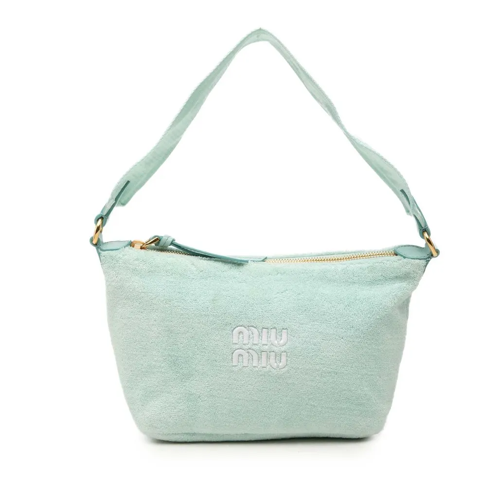 Miu Miu Terry Cloth Logo Handbag Green Very good - Front View