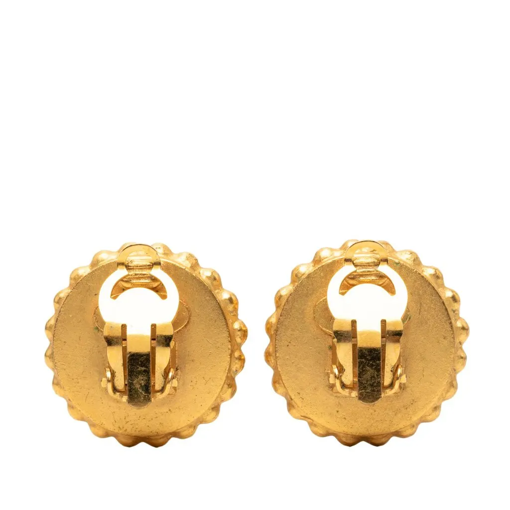 Chanel CC Gold Plated Enamel Round Clip On Earrings Gold Metal Very good - Back View