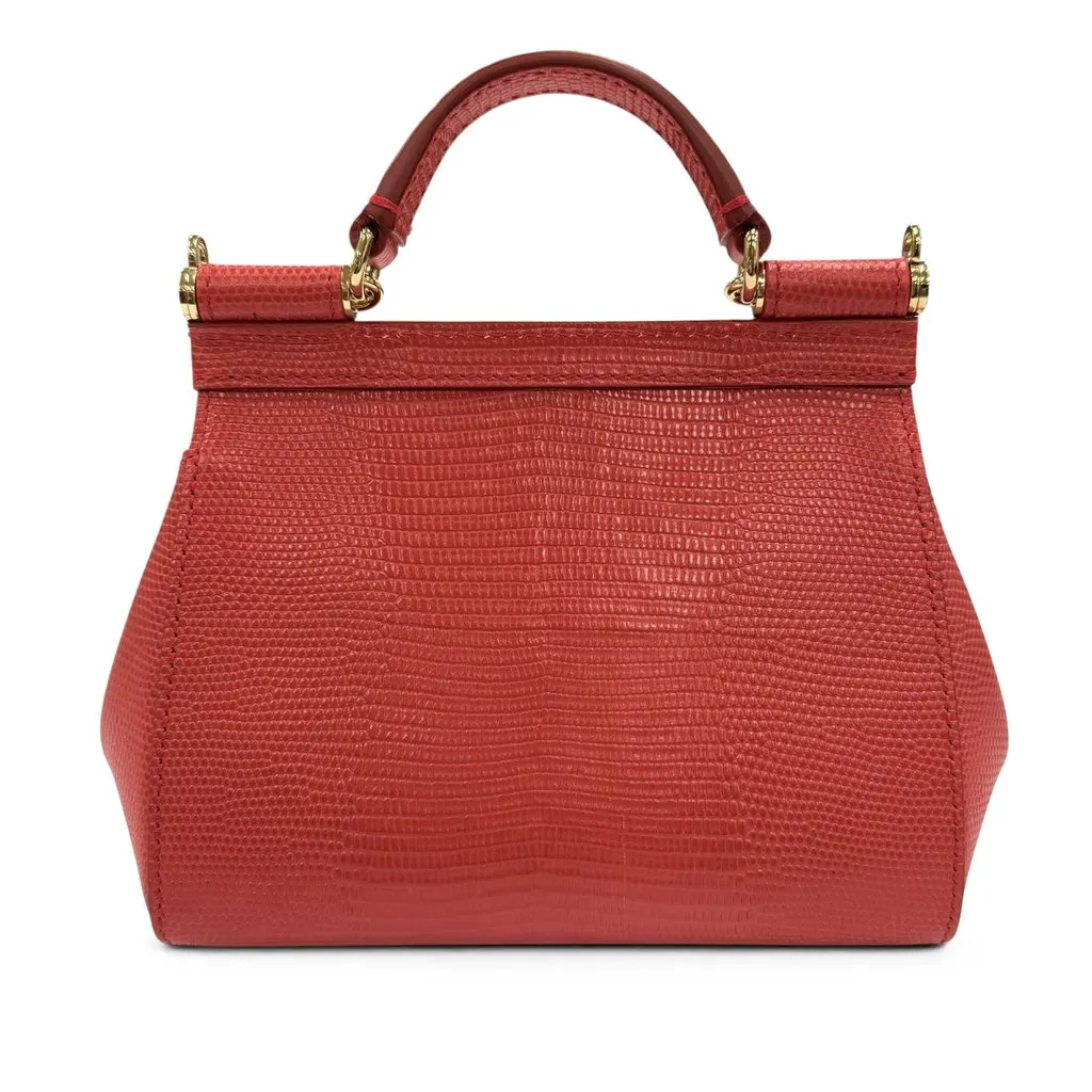Dolce & Gabbana Small Iguana Embossed Calfskin Miss Sicily Satchel Red Leather Very good - Back View