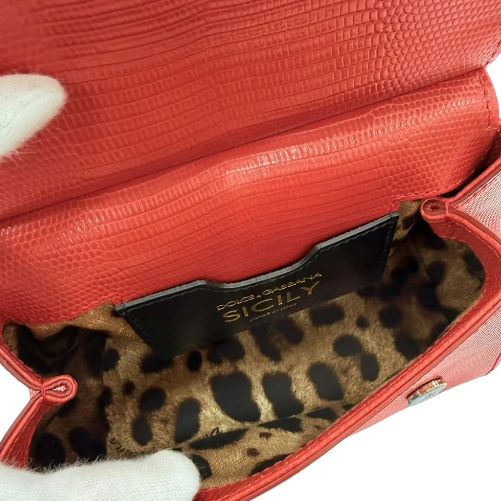 Dolce & Gabbana Small Iguana Embossed Calfskin Miss Sicily Satchel Red Leather Very good - Model View