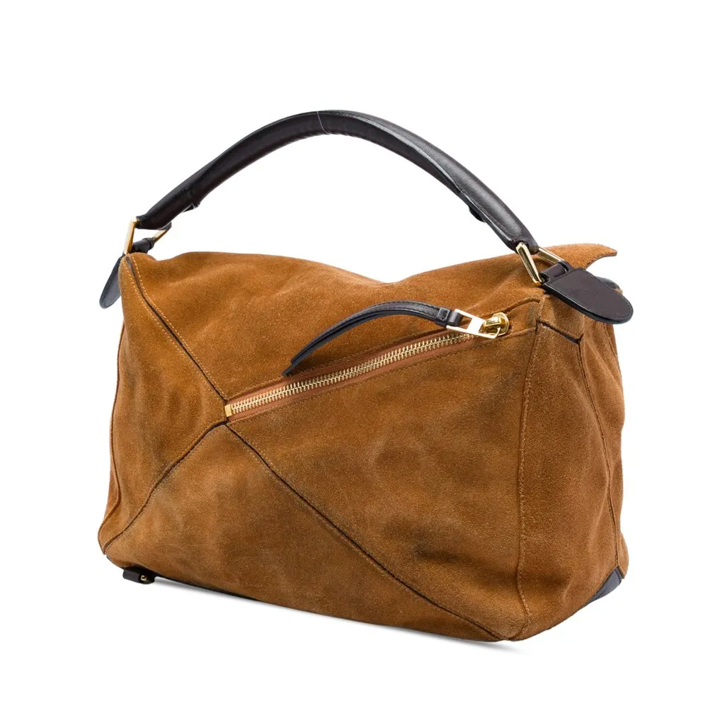 LOEWE Large Suede Puzzle Satchel Brown Leather Very good - Back View