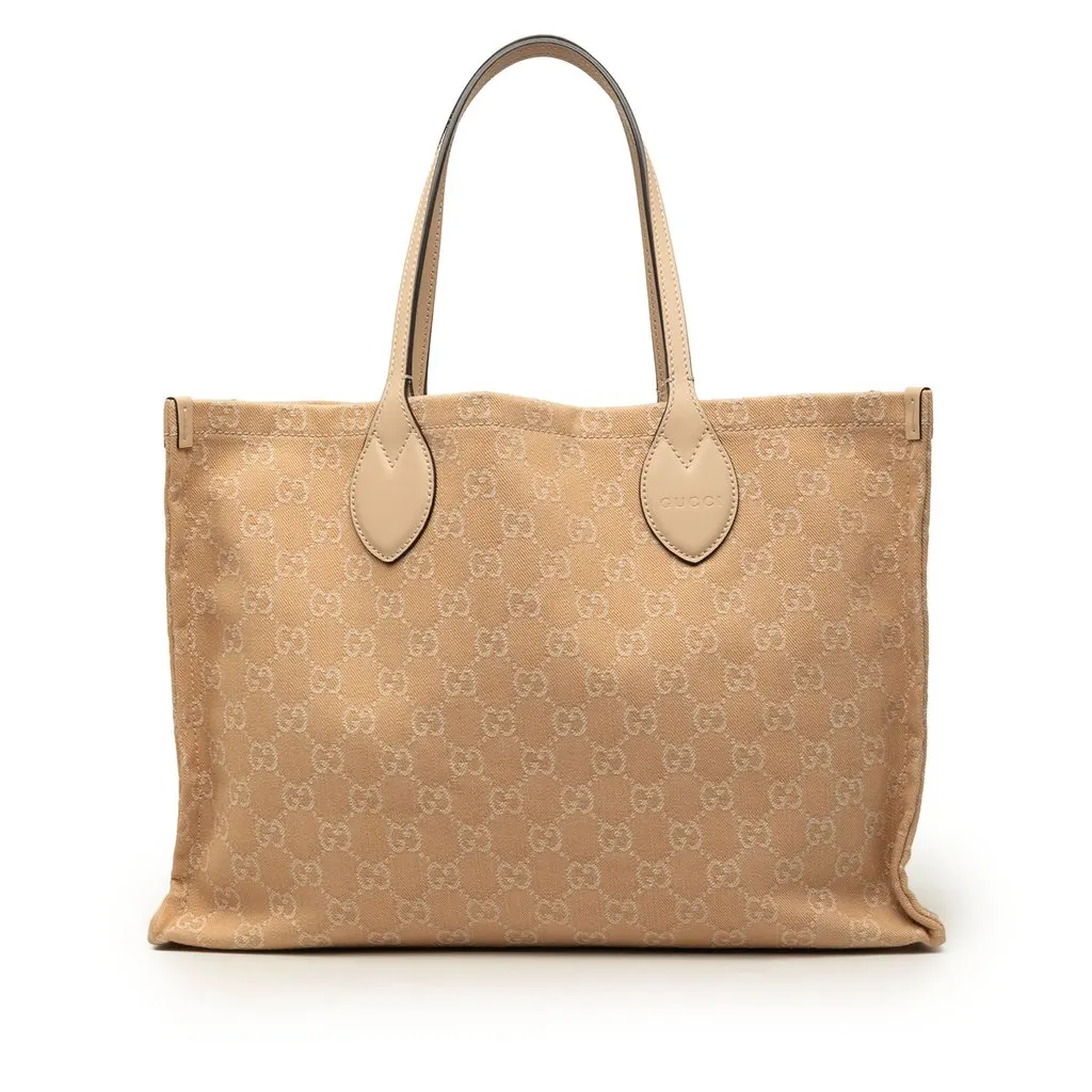 Gucci Large GG Denim Ophidia Tote Beige Very good - Front View