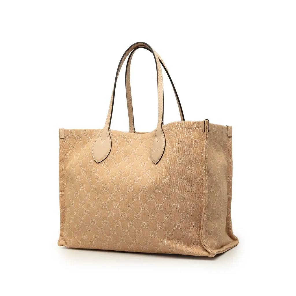 Gucci Large GG Denim Ophidia Tote Beige Very good - Back View