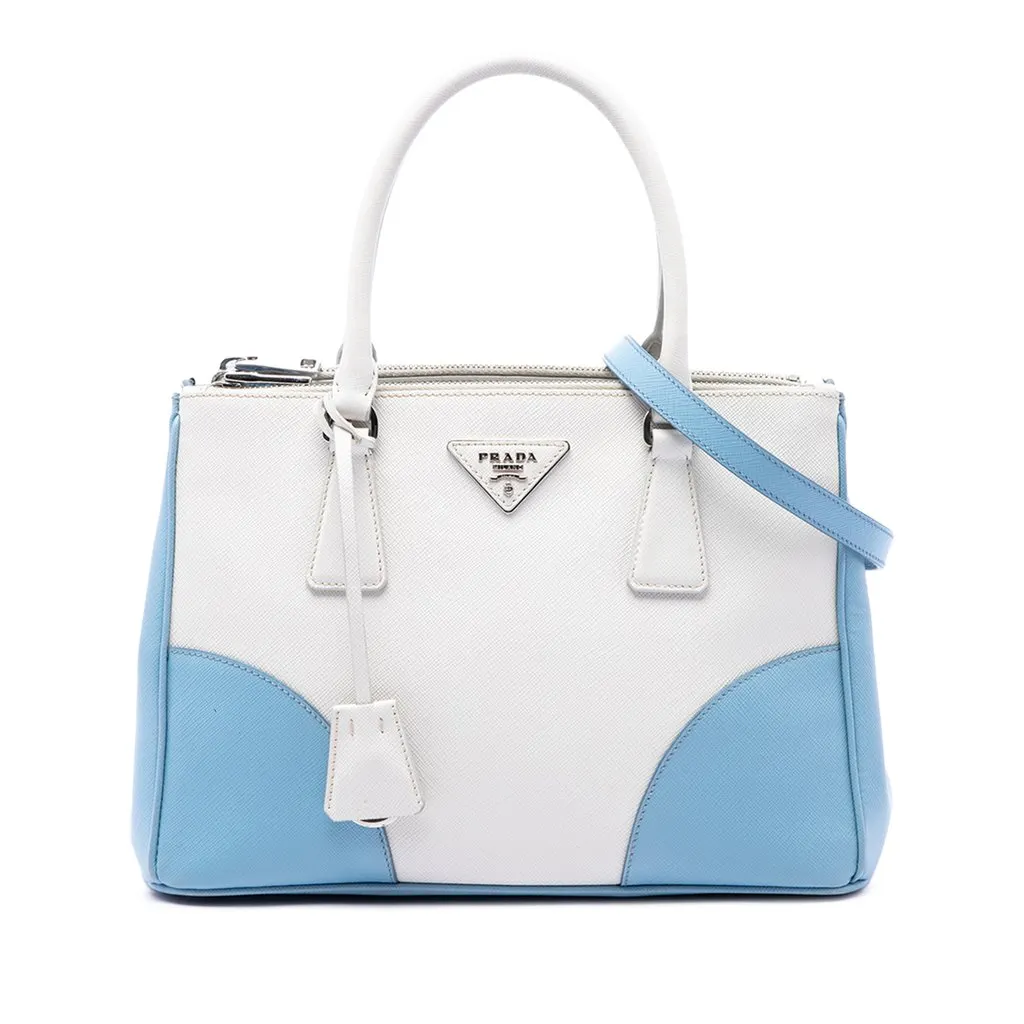 Prada Small Bicolor Saffiano Lux Galleria Double Zip Satchel White Leather Very good - Front View