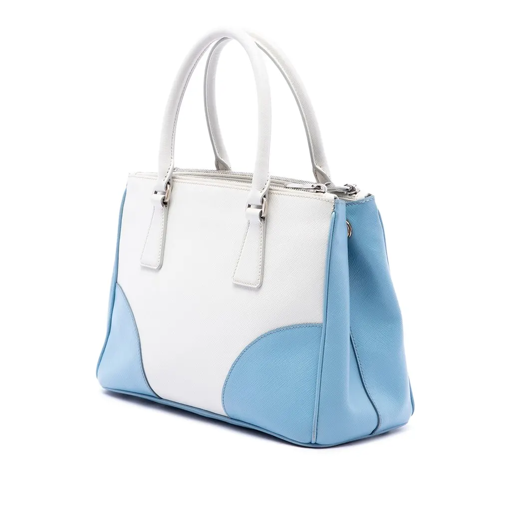 Prada Small Bicolor Saffiano Lux Galleria Double Zip Satchel White Leather Very good - Back View