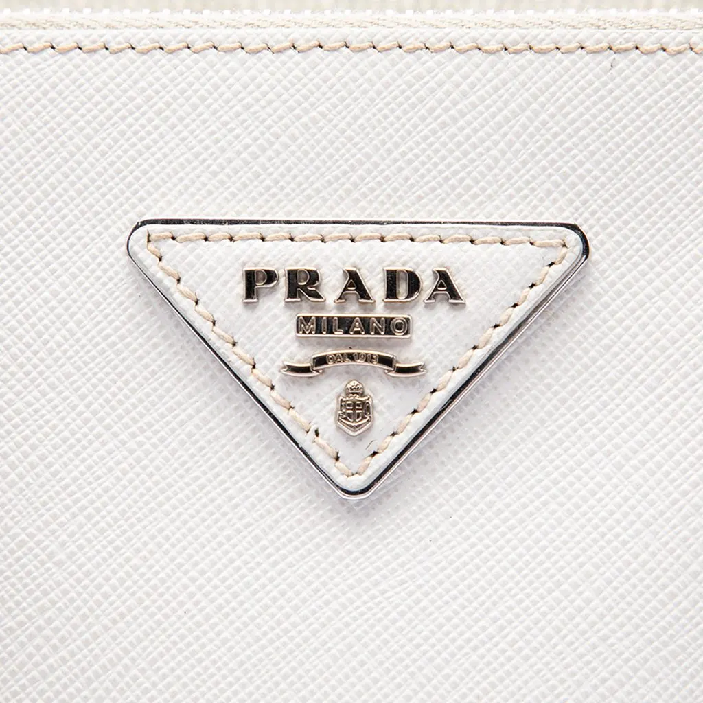 Prada Small Bicolor Saffiano Lux Galleria Double Zip Satchel White Leather Very good - Box View