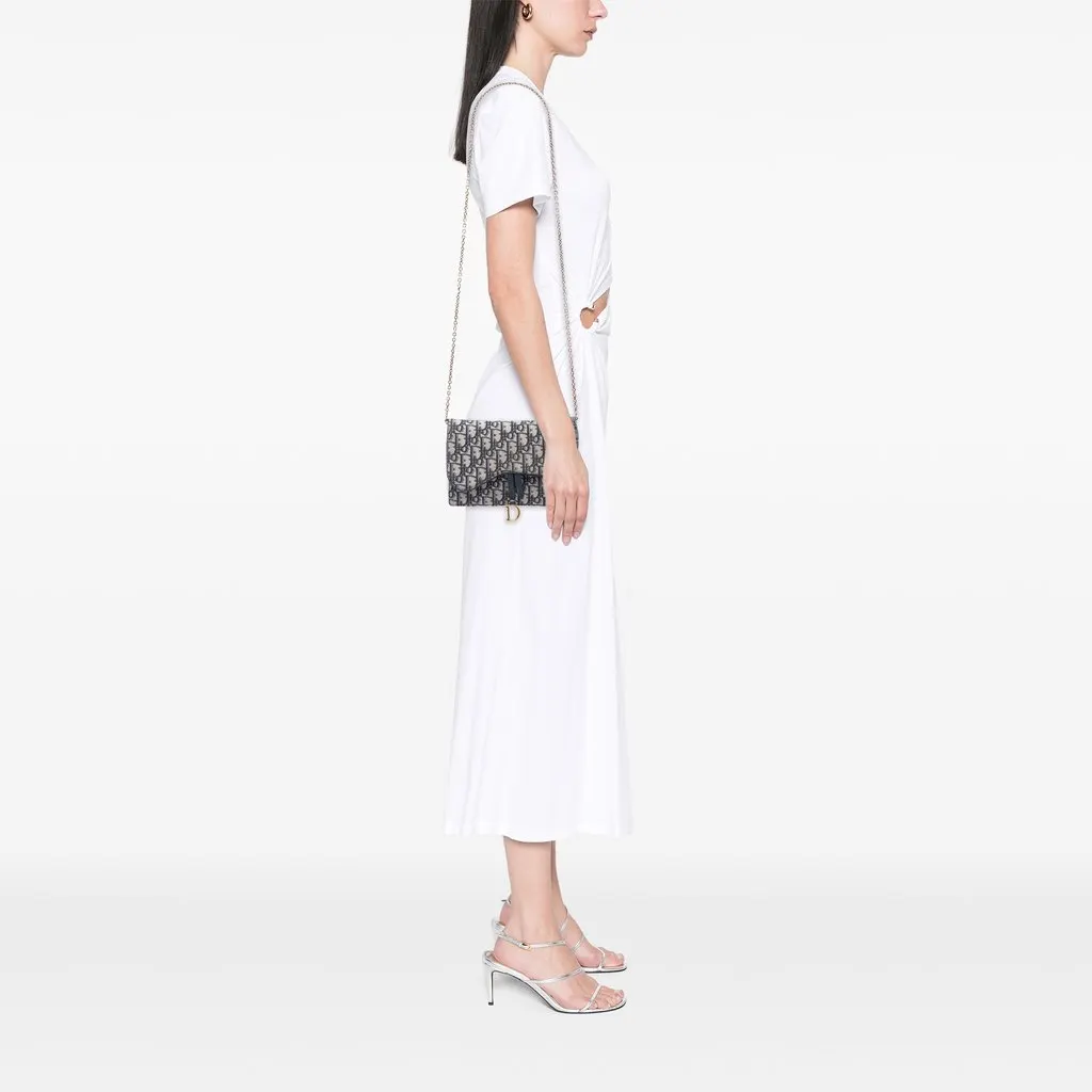 Dior Oblique Canvas Saddle Pouch Wallet on Chain Blue Very good - Box View