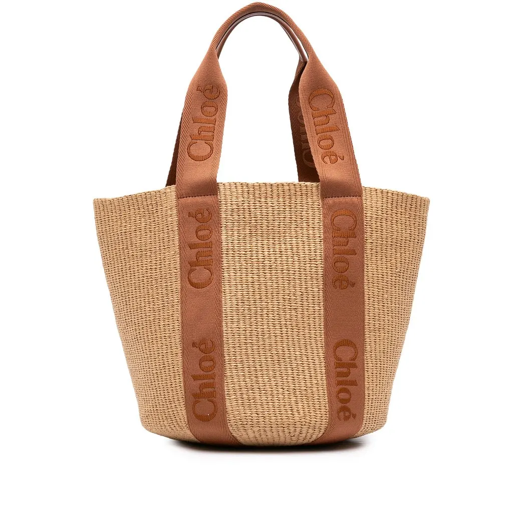 Chloé Large Raffia Woody Basket Tote Brown Rattan Never worn - Front View