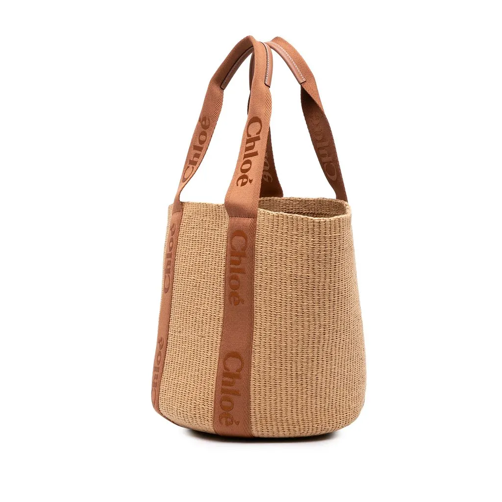 Chloé Large Raffia Woody Basket Tote Brown Rattan Never worn - Back View
