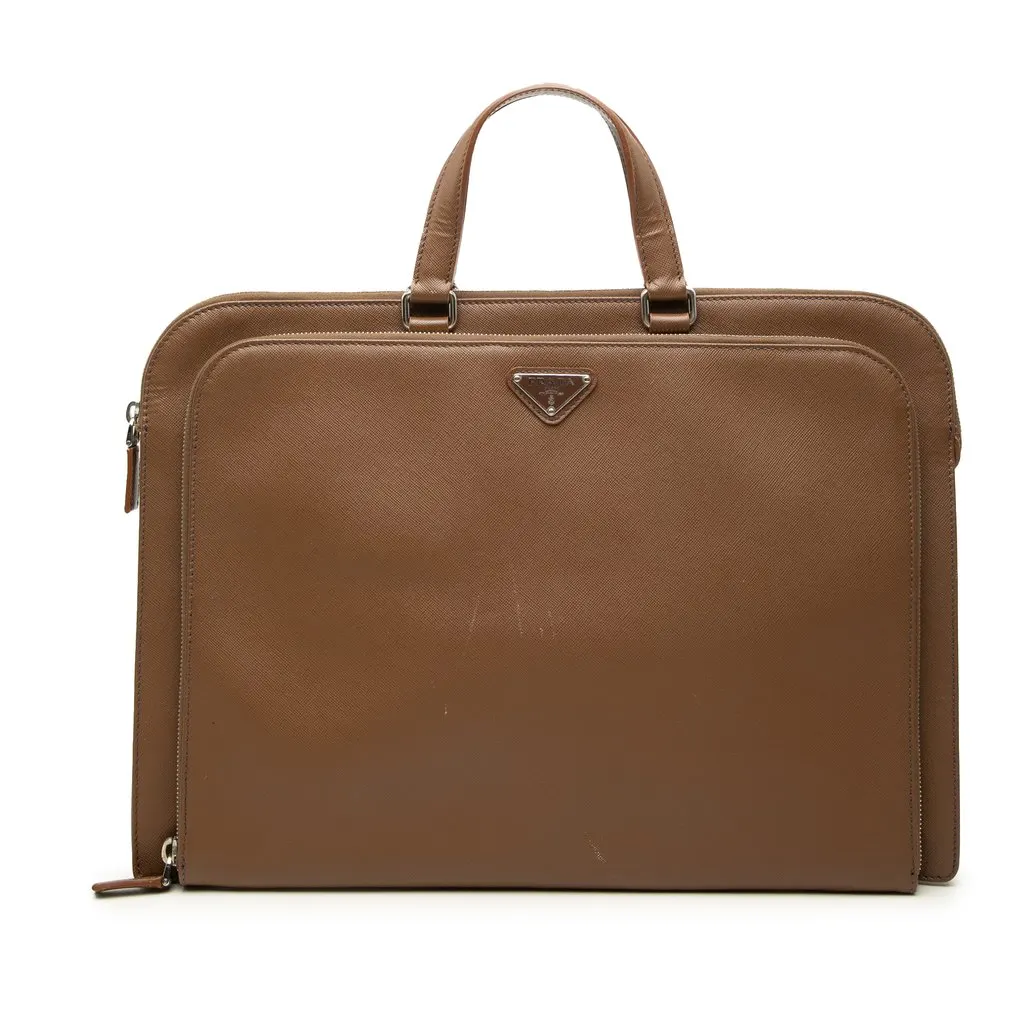 Prada Saffiano Business Bag Brown Leather Very good - Front View