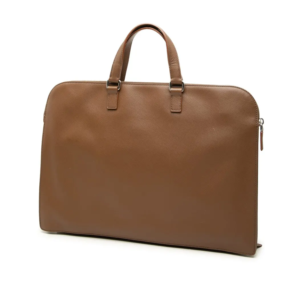 Prada Saffiano Business Bag Brown Leather Very good - Back View